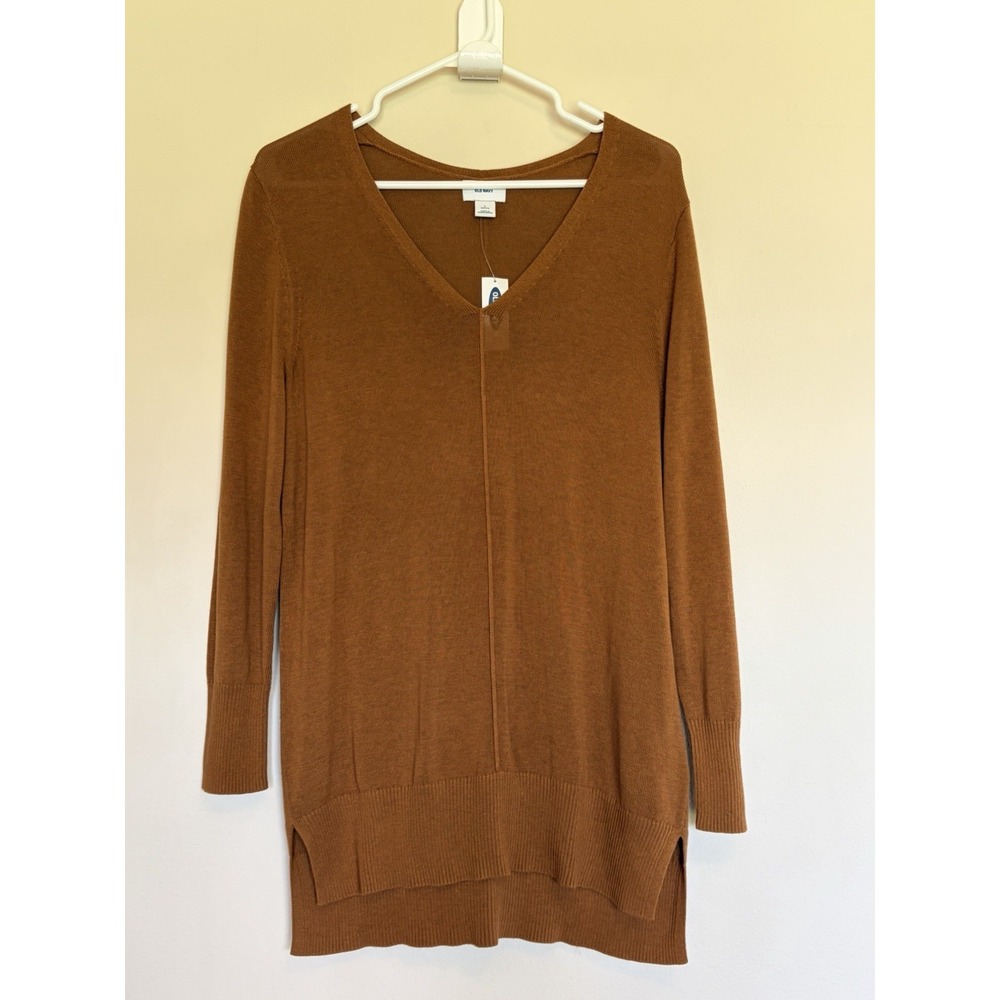 Old Navy Rust Brown Vneck Lightweight Sweater Tunic Top Shirt Large Petite‎ NEW